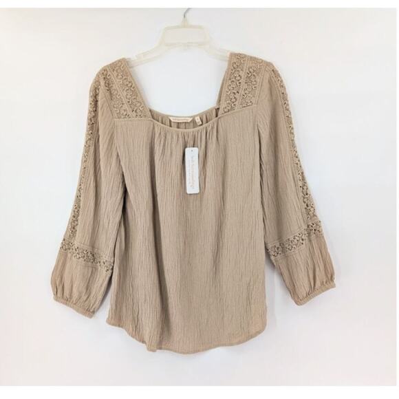 Soft Surroundings Peasant Top Medium Sand Dune Lace Crochet Gauze Boho Chic - Picture 1 of 13